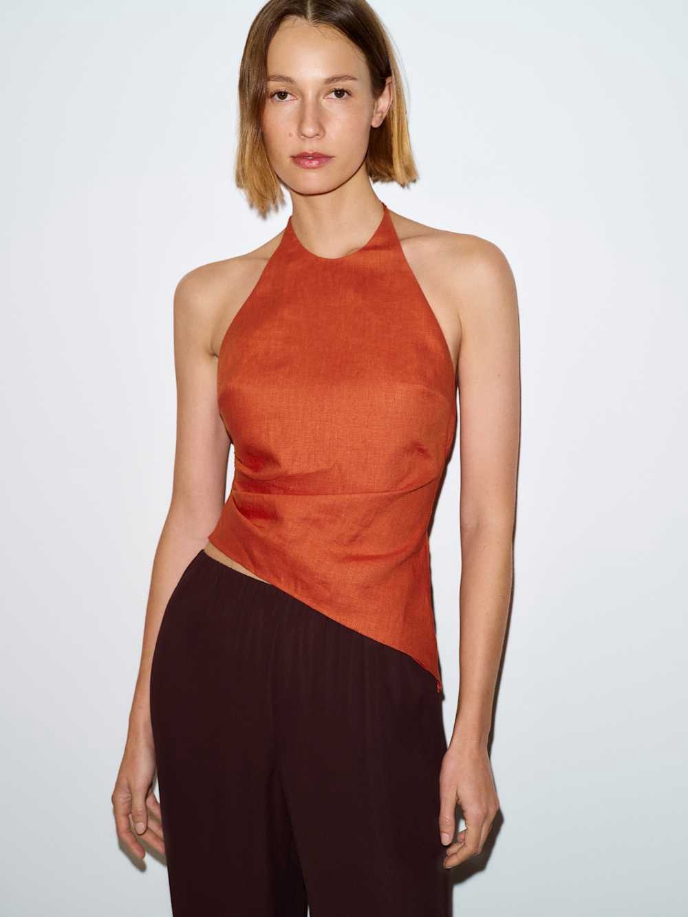 Reformation Reese linen top in chili mango - size 2